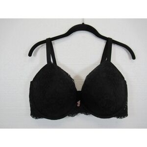 Victoria's Secret Padded Push Up Bra 38DDD Black Lace Underwire Dream Angels